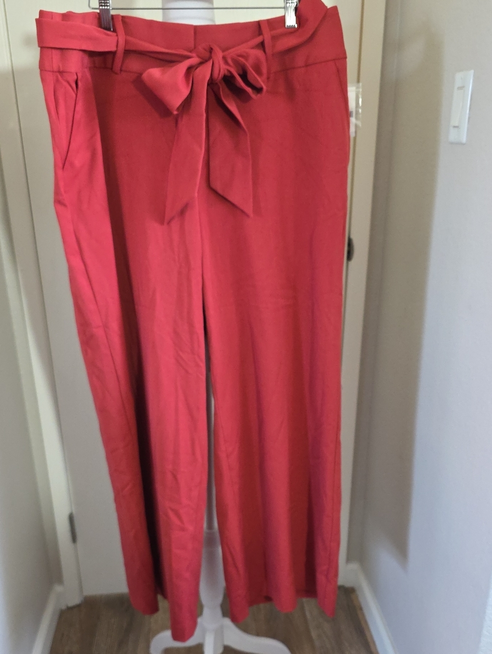 Size 16 Lane Bryant Regular High-Rise Orange-Red Tie-Waist Wide-Leg Pants